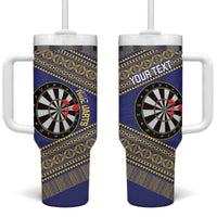 Personalised Niue Darts Tumbler With Handle Dart Board Hiapo Pattern LT14 One Size: 40 oz Blue - Polynesian Pride