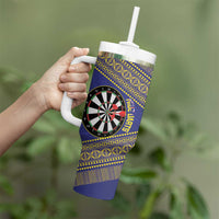 Personalised Niue Darts Tumbler With Handle Dart Board Hiapo Pattern LT14 - Polynesian Pride