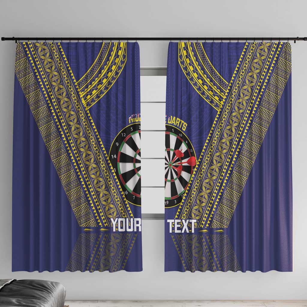 Personalised Niue Darts Window Curtain Dart Board Hiapo Pattern LT14 With Hooks Blue - Polynesian Pride