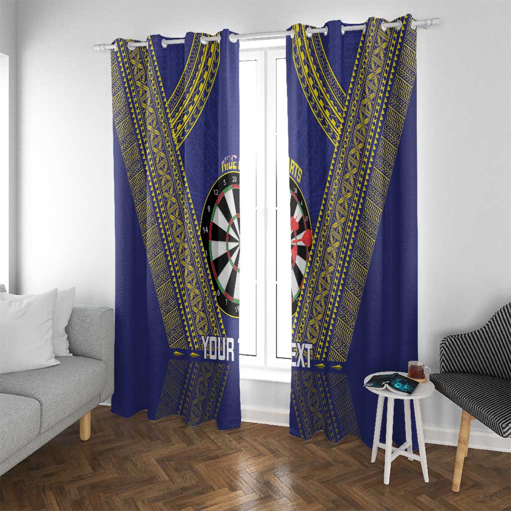 Personalised Niue Darts Window Curtain Dart Board Hiapo Pattern LT14 With Grommets Blue - Polynesian Pride