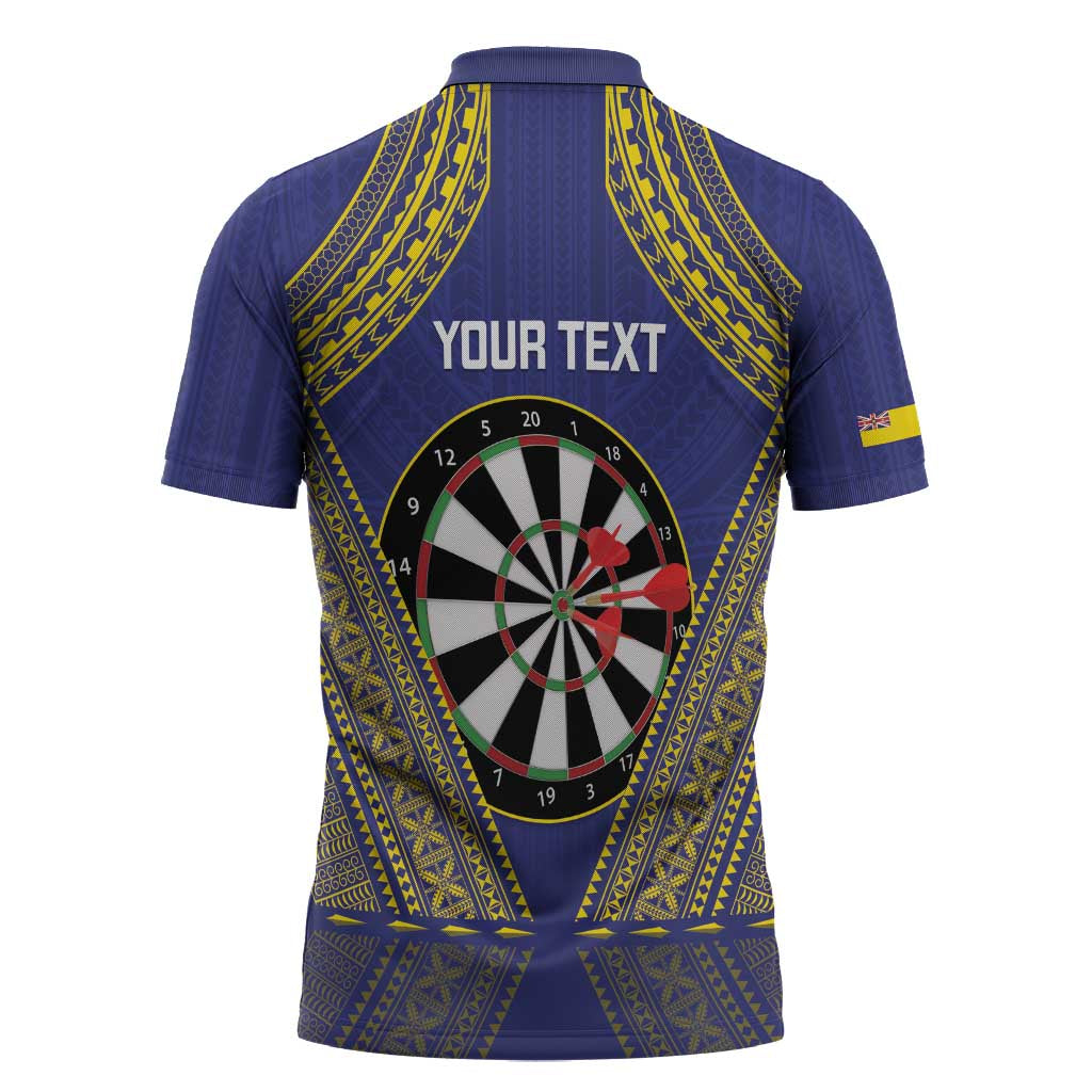 Personalised Niue Darts Zipper Polo Shirt Dart Board Hiapo Pattern - Polynesian Pride