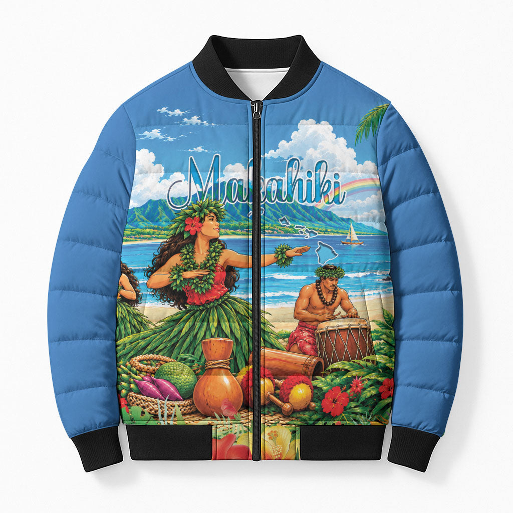 Hawaii Makahiki Bomber Puffer Jacket Hawaiian New Year Tropical Vibes LT14 Unisex Blue - Polynesian Pride