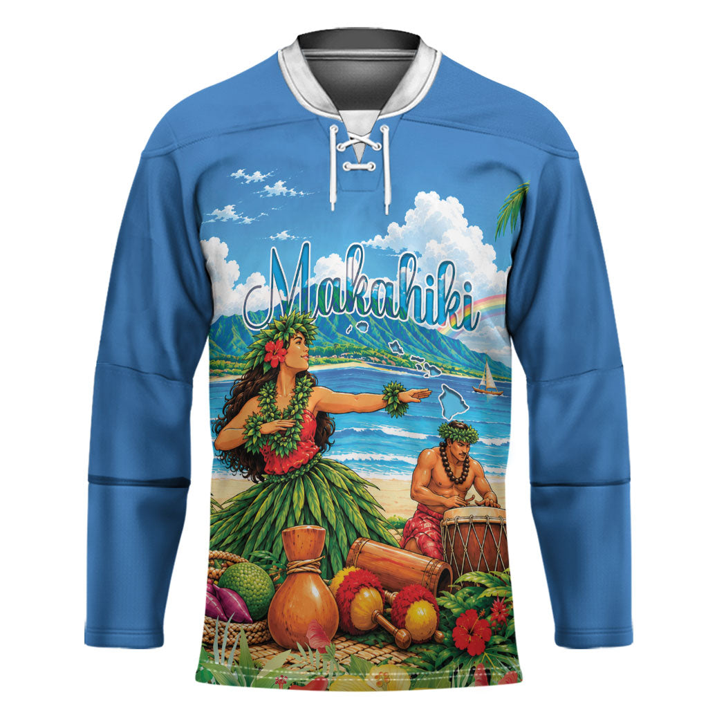 Hawaii Makahiki Hockey Jersey Hawaiian New Year Tropical Vibes LT14 Unisex Blue - Polynesian Pride