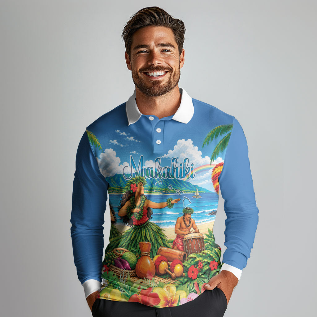 Hawaii Makahiki Long Sleeve Polo Shirt Hawaiian New Year Tropical Vibes LT14 - Polynesian Pride