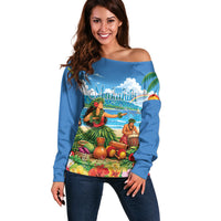 Hawaii Makahiki Off Shoulder Sweater Hawaiian New Year Tropical Vibes LT14 Women Blue - Polynesian Pride