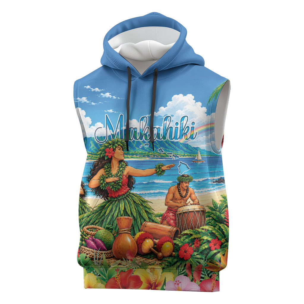 Hawaii Makahiki Sleeveless Hoodie Hawaiian New Year Tropical Vibes LT14 Blue - Polynesian Pride