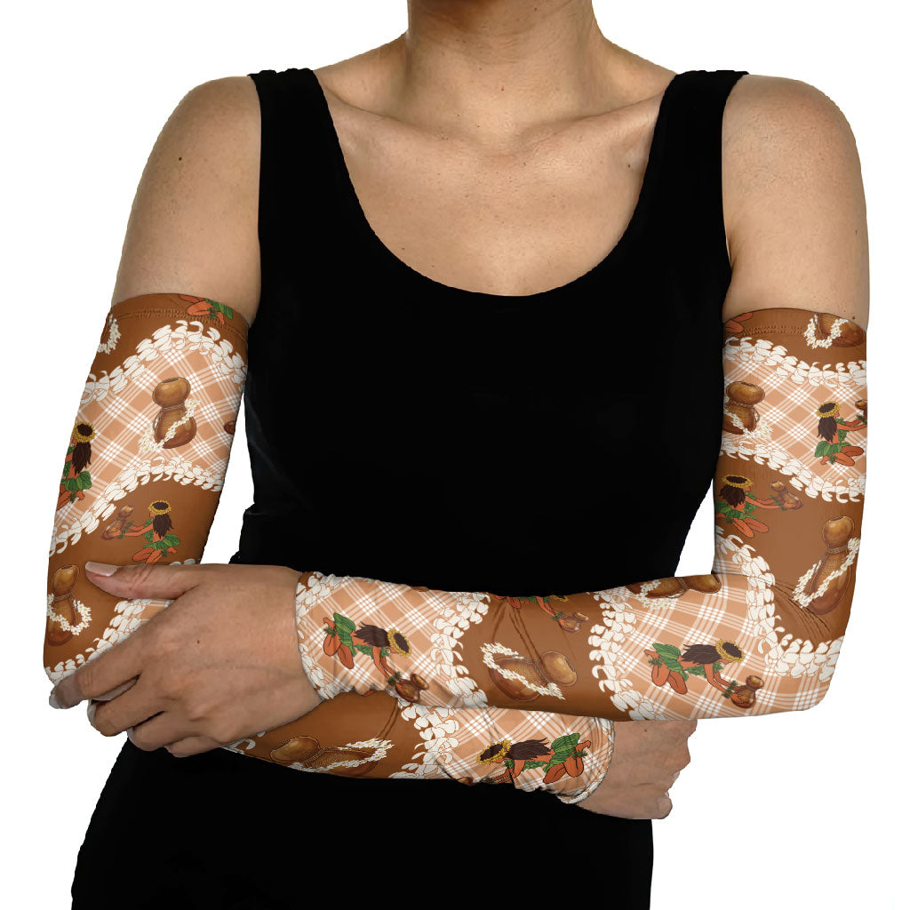 Ipu Heke Hawaii Makahiki Arm Sleeves Hawaiian Puakenikeni Lei Hula Girl Palaka Motifs LT14 - Polynesian Pride