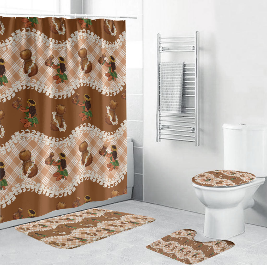 Ipu Heke Hawaii Makahiki Bathroom Set Hawaiian Puakenikeni Lei Hula Girl Palaka Motifs LT14 Bathroom Set (4 pcs) Brown - Polynesian Pride