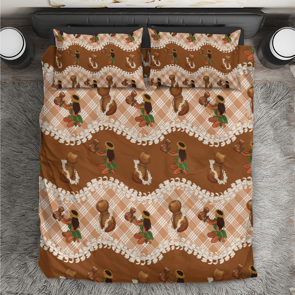 Ipu Heke Hawaii Makahiki Bedding Set Hawaiian Puakenikeni Lei Hula Girl Palaka Motifs LT14 Brown - Polynesian Pride