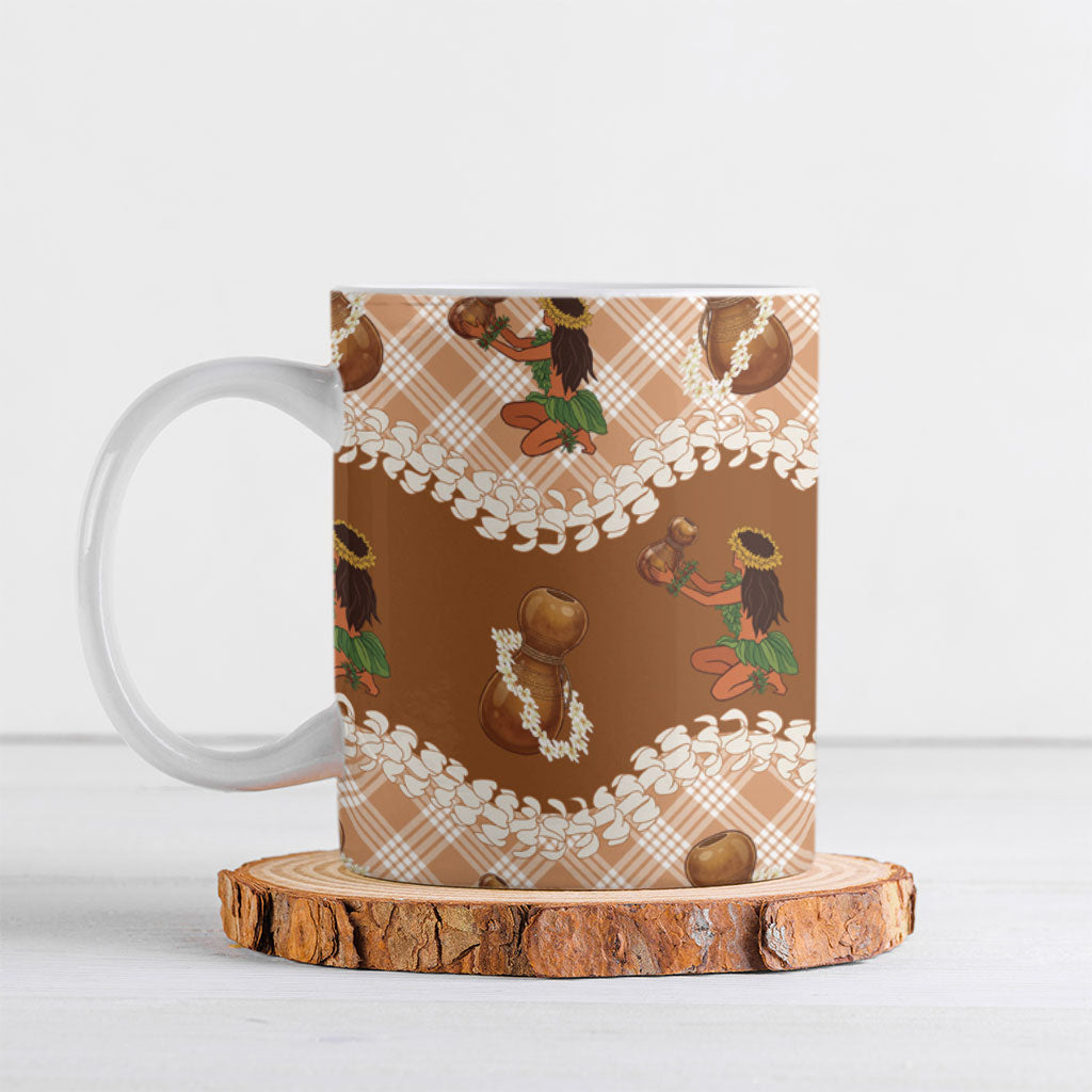 Ipu Heke Hawaii Makahiki Ceramic Mug Hawaiian Puakenikeni Lei Hula Girl Palaka Motifs LT14 Brown - Polynesian Pride