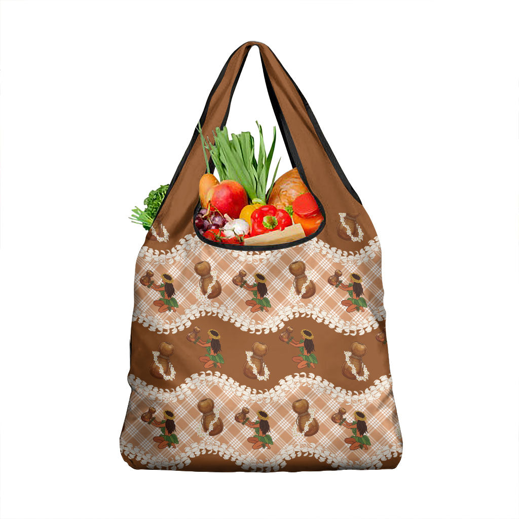 Ipu Heke Hawaii Makahiki Grocery Bag Hawaiian Puakenikeni Lei Hula Girl Palaka Motifs