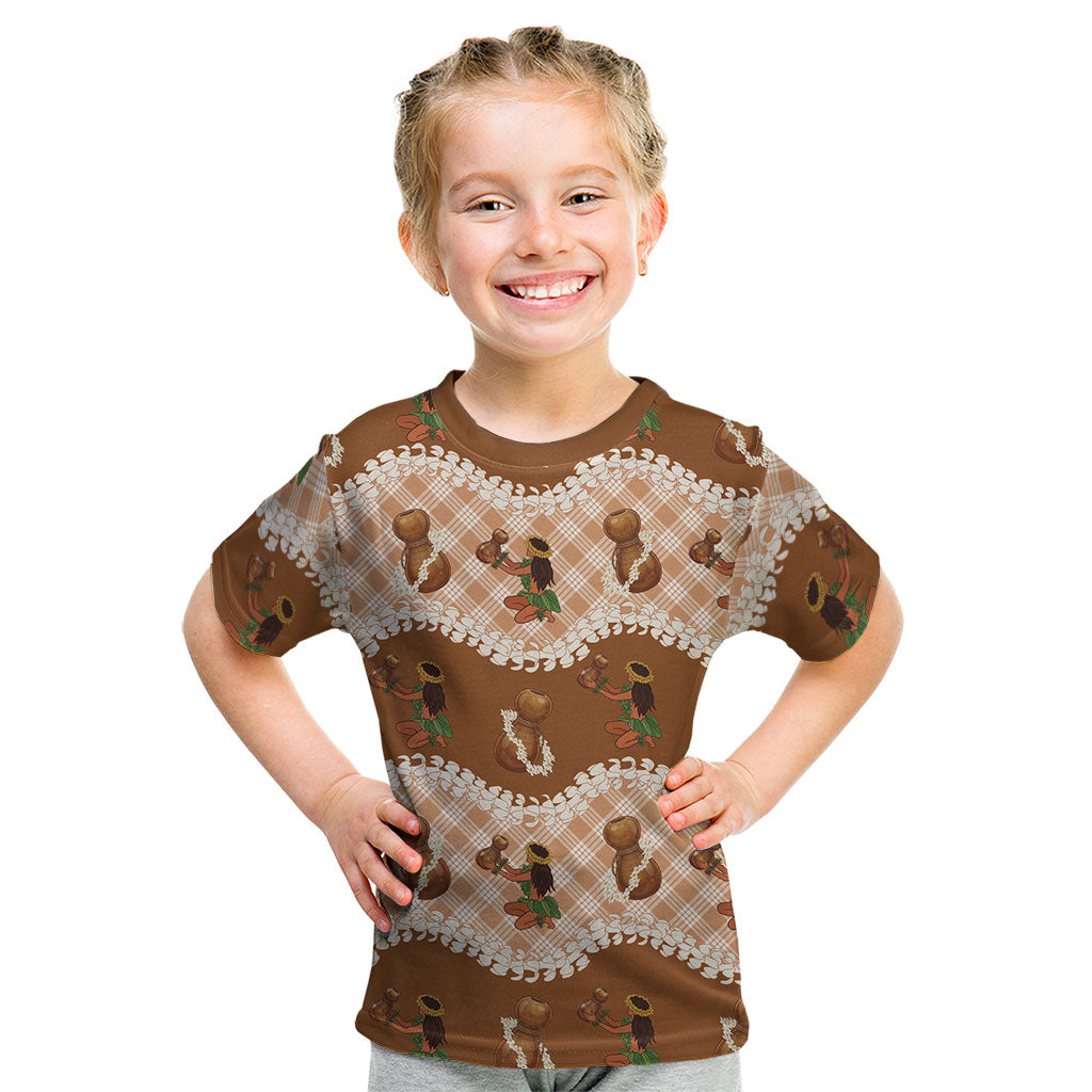 Ipu Heke Hawaii Makahiki Kid T Shirt Hawaiian Puakenikeni Lei Hula Girl Palaka Motifs LT14 Brown - Polynesian Pride