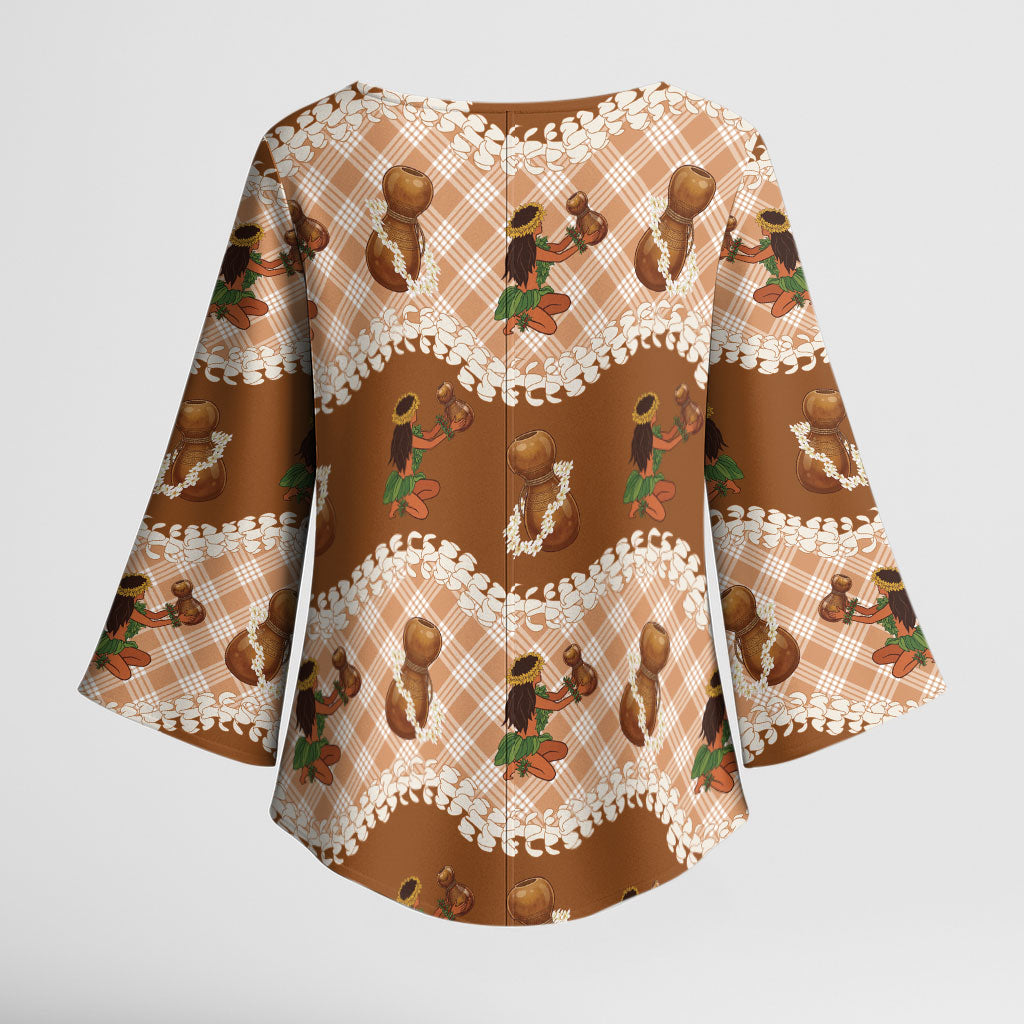 Ipu Heke Hawaii Makahiki Kimono Sleeve Blouse Hawaiian Puakenikeni Lei Hula Girl Palaka Motifs LT14 - Polynesian Pride
