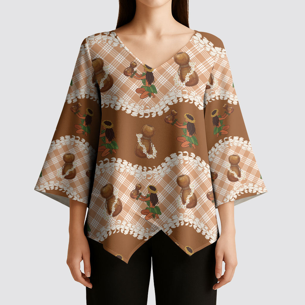 Ipu Heke Hawaii Makahiki Kimono Sleeve Blouse Hawaiian Puakenikeni Lei Hula Girl Palaka Motifs LT14 - Polynesian Pride