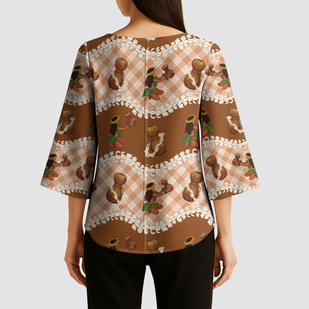 Ipu Heke Hawaii Makahiki Kimono Sleeve Blouse Hawaiian Puakenikeni Lei Hula Girl Palaka Motifs LT14 - Polynesian Pride