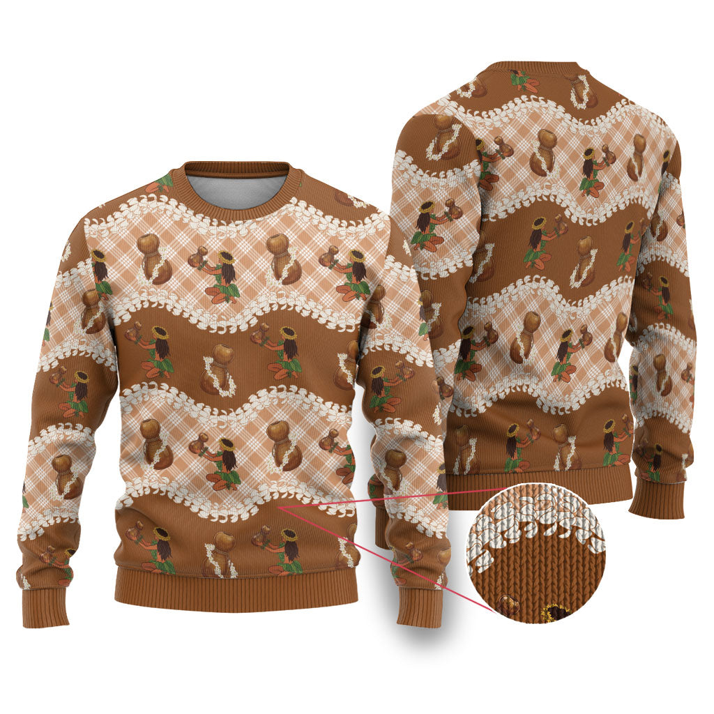 Ipu Heke Hawaii Makahiki Ugly Christmas Sweater Hawaiian Puakenikeni Lei Hula Girl Palaka Motifs