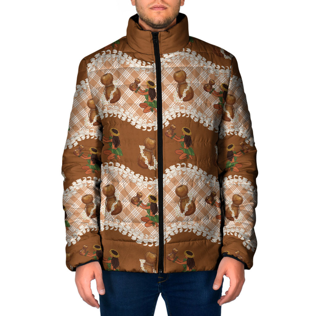 Ipu Heke Hawaii Makahiki Padded Jacket Hawaiian Puakenikeni Lei Hula Girl Palaka Motifs LT14 Men Brown - Polynesian Pride