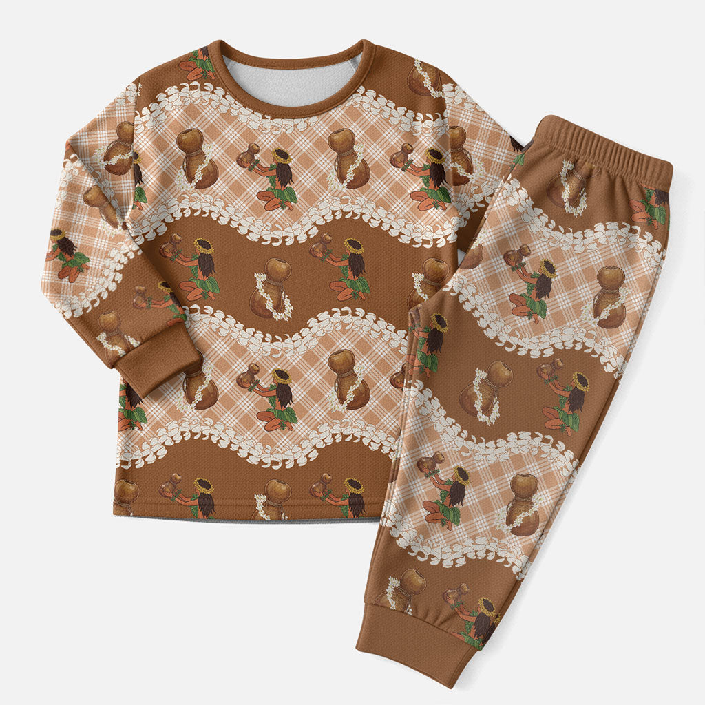 Ipu Heke Hawaii Makahiki Christmas Pajama Set Hawaiian Puakenikeni Lei Hula Girl Palaka Motifs LT14 Men Brown - Polynesian Pride