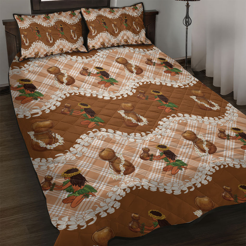 Ipu Heke Hawaii Makahiki Quilt Bed Set Hawaiian Puakenikeni Lei Hula Girl Palaka Motifs LT14 Brown - Polynesian Pride