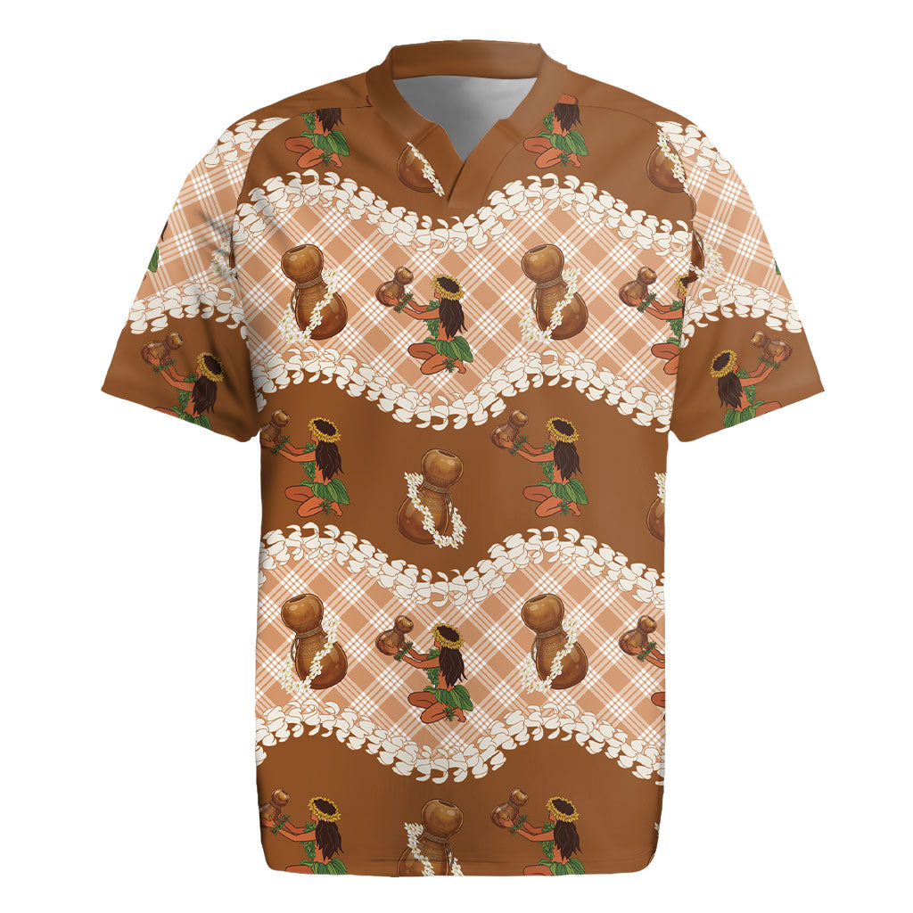Ipu Heke Hawaii Makahiki Rugby Jersey Hawaiian Puakenikeni Lei Hula Girl Palaka Motifs LT14 Brown - Polynesian Pride