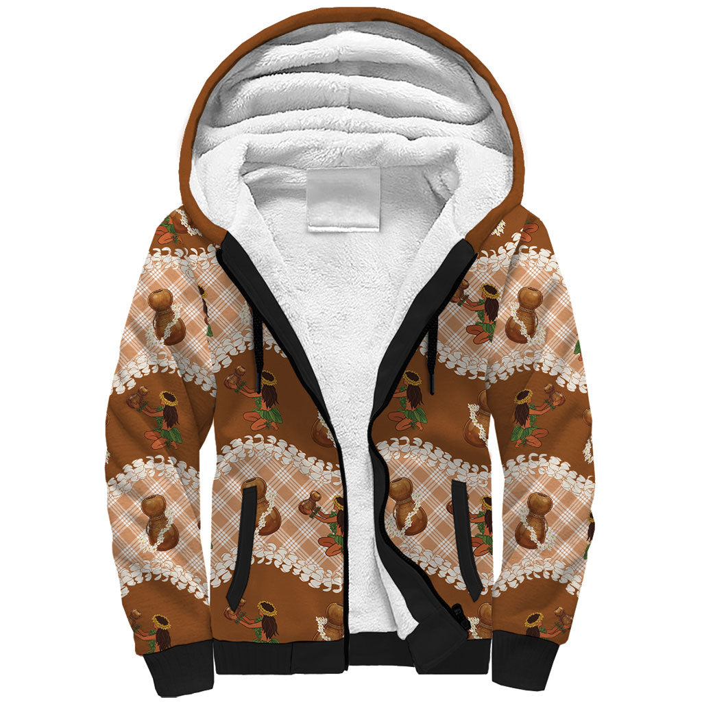 Ipu Heke Hawaii Makahiki Sherpa Hoodie Hawaiian Puakenikeni Lei Hula Girl Palaka Motifs LT14 Unisex Brown - Polynesian Pride
