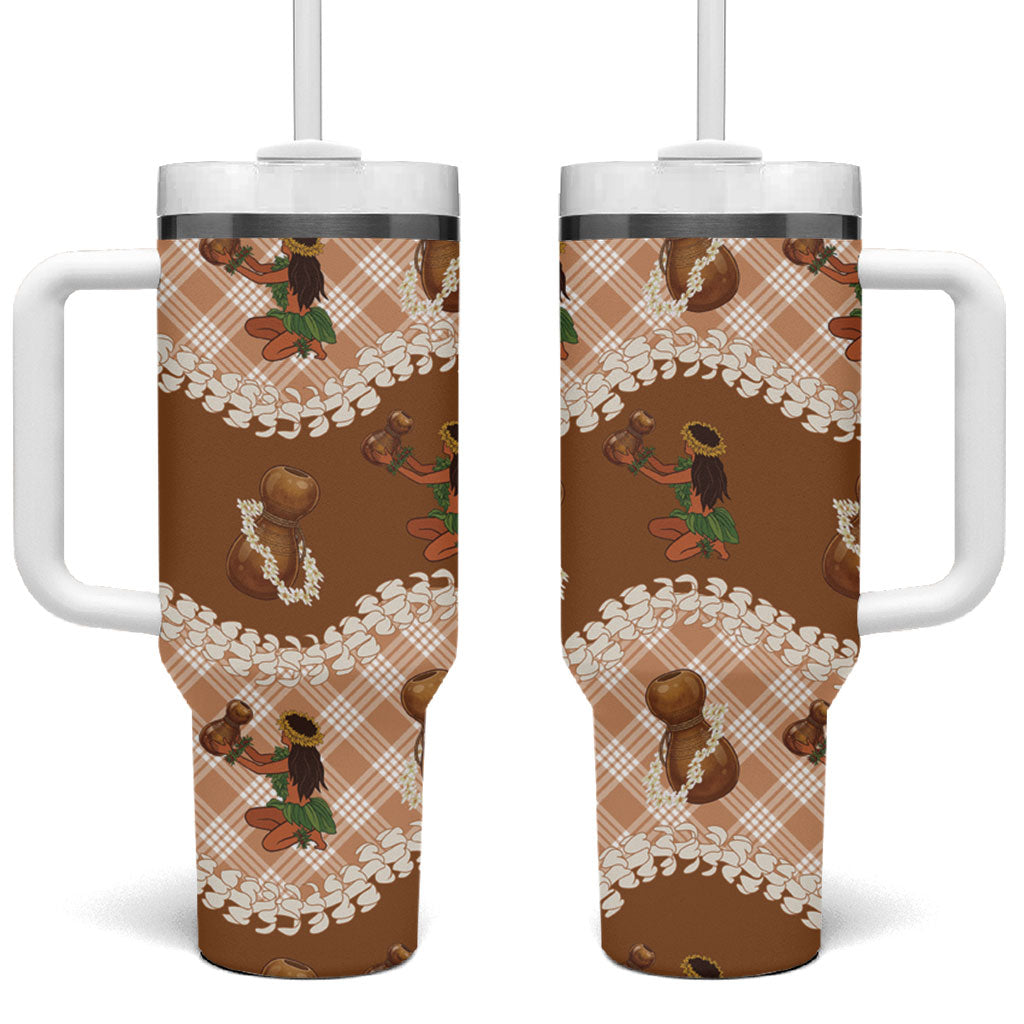 Ipu Heke Hawaii Makahiki Tumbler With Handle Hawaiian Puakenikeni Lei Hula Girl Palaka Motifs