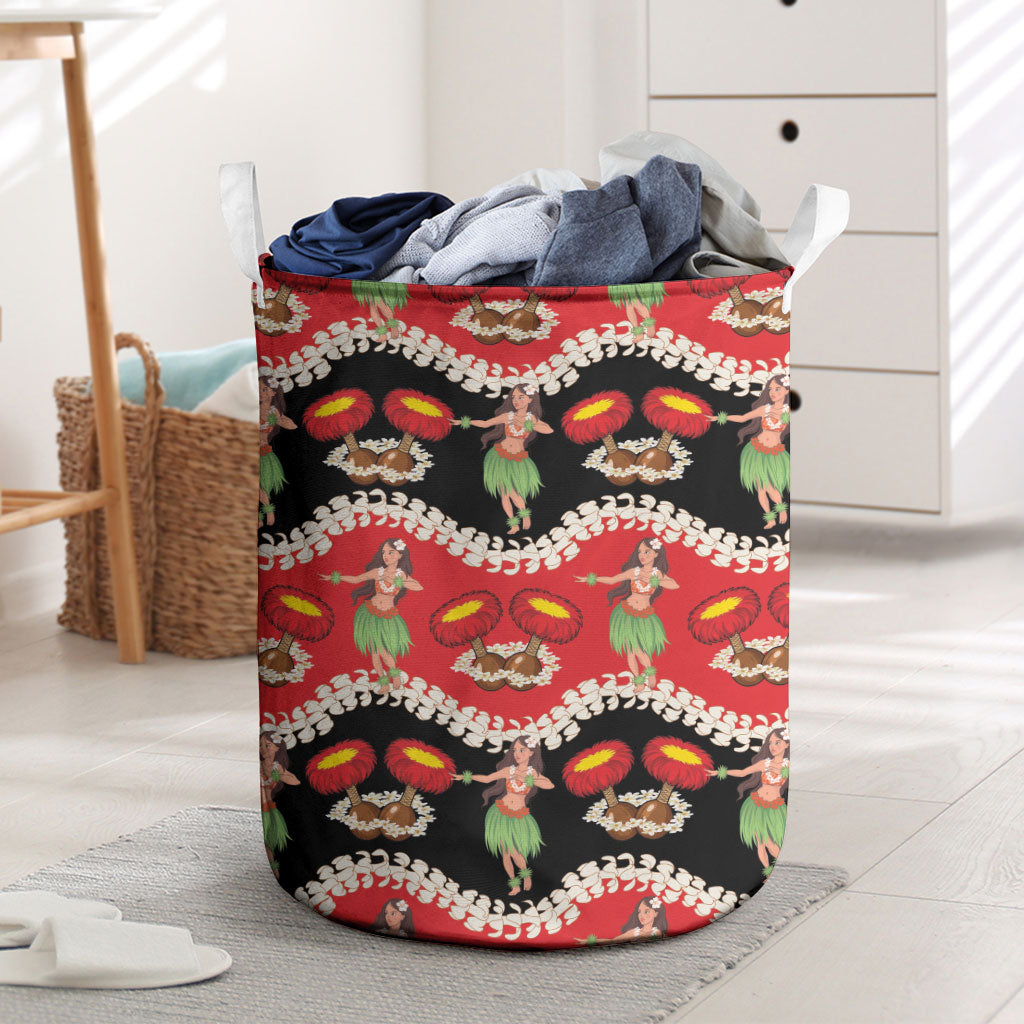 Uliuli Hawaii Makahiki Laundry Basket Hawaiian Puakenikeni Lei Hula Girl Red Version LT14 Red - Polynesian Pride