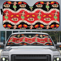 Uliuli Hawaii Makahiki Auto Sun Shade Hawaiian Puakenikeni Lei Hula Girl Red Version LT14 Red - Polynesian Pride
