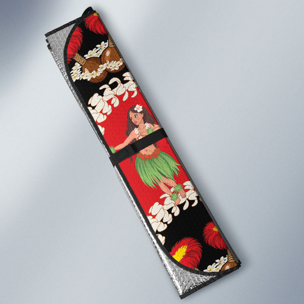 Uliuli Hawaii Makahiki Auto Sun Shade Hawaiian Puakenikeni Lei Hula Girl Red Version LT14 - Polynesian Pride