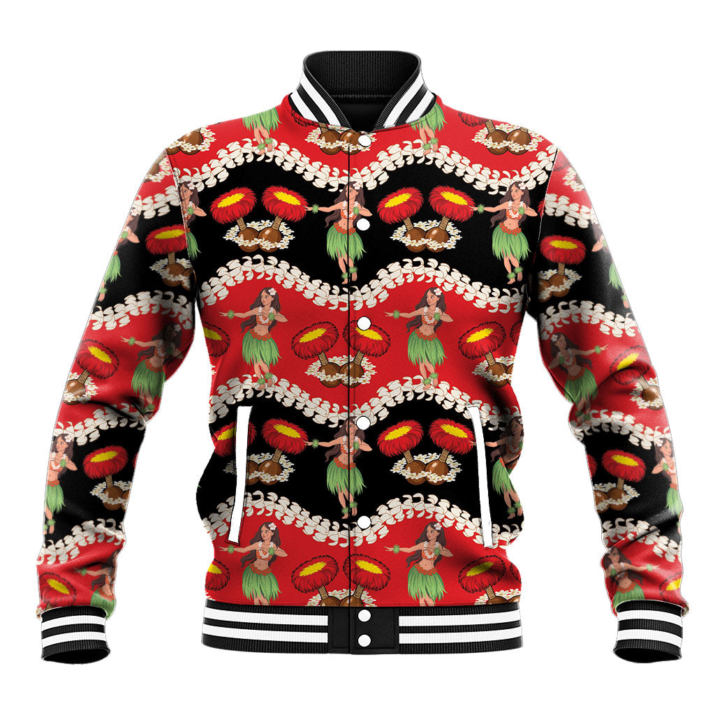 Uliuli Hawaii Makahiki Baseball Jacket Hawaiian Puakenikeni Lei Hula Girl Red Version LT14 Unisex Red - Polynesian Pride
