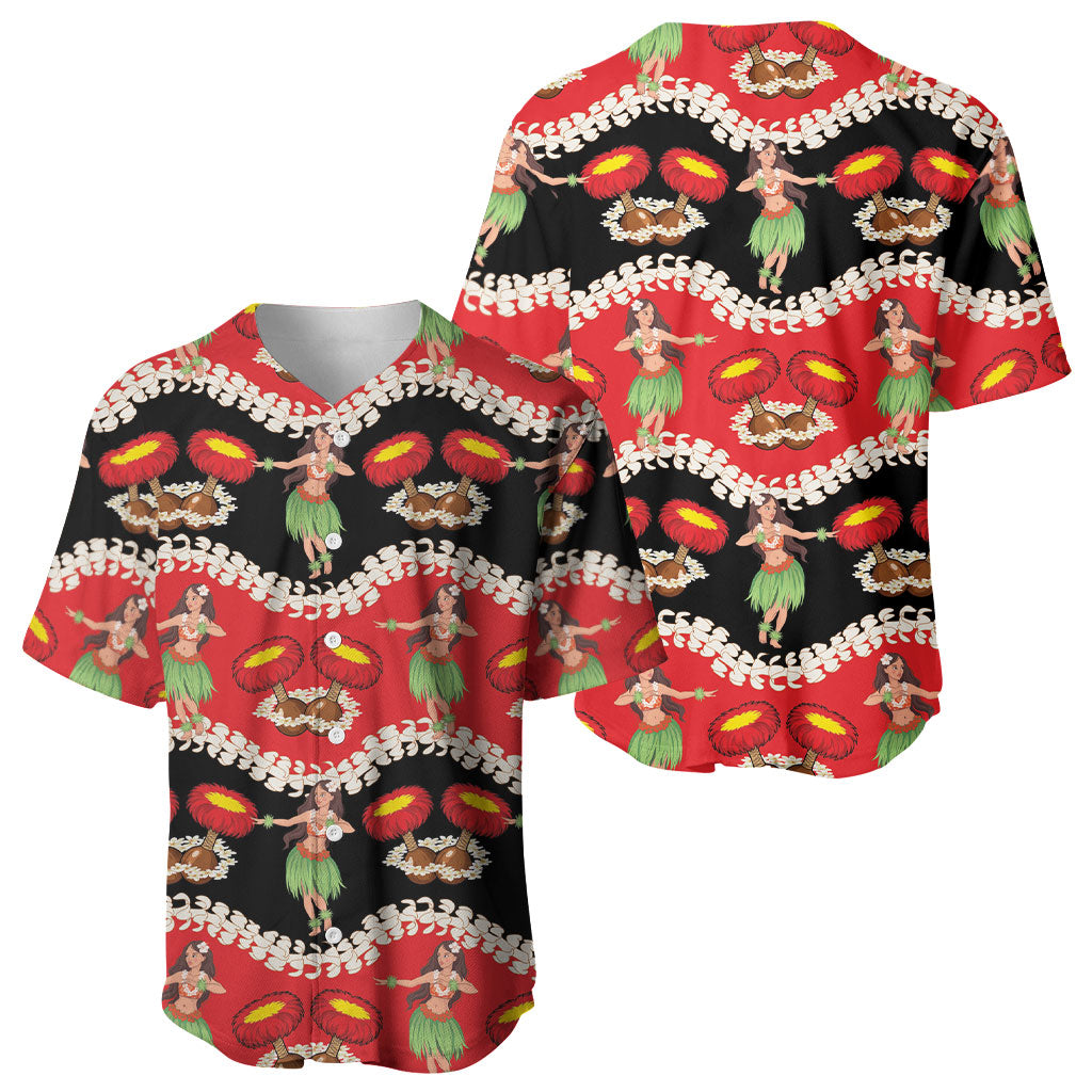 Uliuli Hawaii Makahiki Baseball Jersey Hawaiian Puakenikeni Lei Hula Girl Red Version LT14 - Polynesian Pride