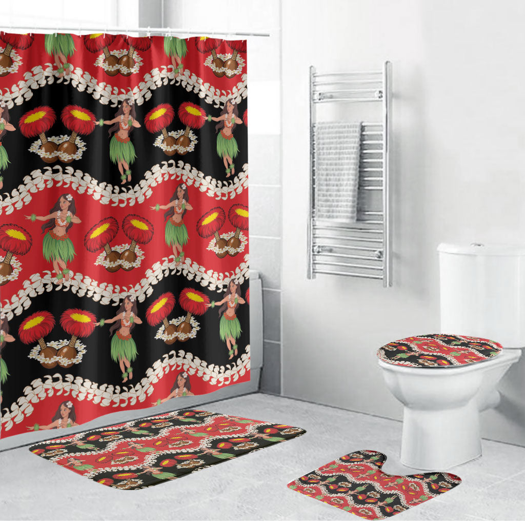 Uliuli Hawaii Makahiki Bathroom Set Hawaiian Puakenikeni Lei Hula Girl Red Version LT14 Bathroom Set (4 pcs) Red - Polynesian Pride