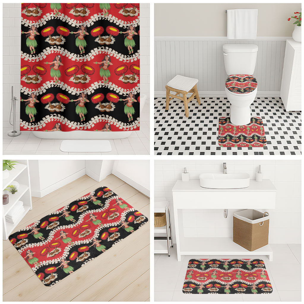Uliuli Hawaii Makahiki Bathroom Set Hawaiian Puakenikeni Lei Hula Girl Red Version LT14 - Polynesian Pride