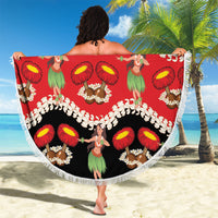 Uliuli Hawaii Makahiki Beach Blanket Hawaiian Puakenikeni Lei Hula Girl Red Version LT14 - Polynesian Pride