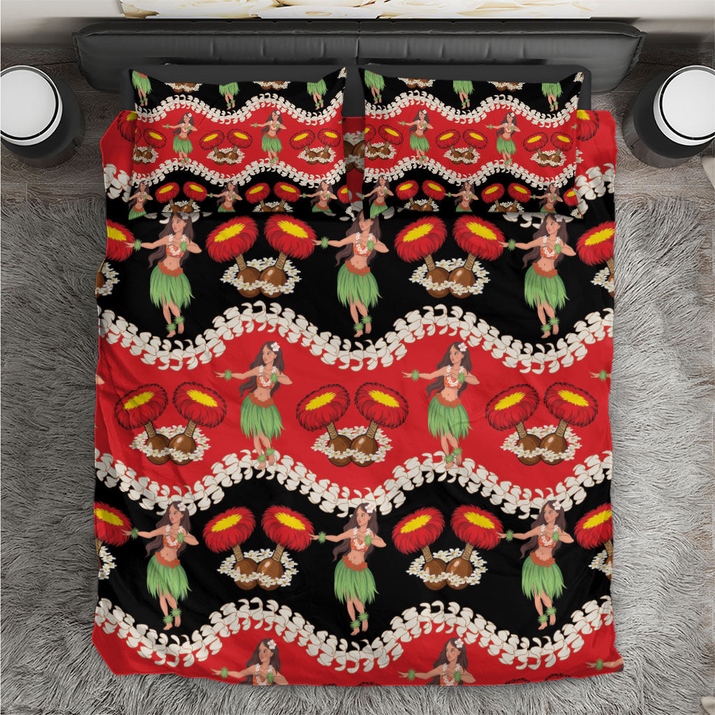 Uliuli Hawaii Makahiki Bedding Set Hawaiian Puakenikeni Lei Hula Girl Red Version LT14 Red - Polynesian Pride
