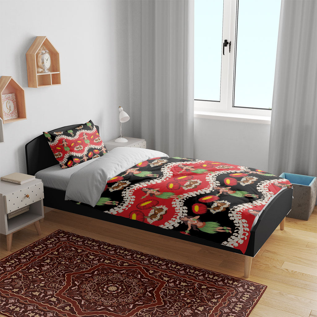 Uliuli Hawaii Makahiki Bedding Set Hawaiian Puakenikeni Lei Hula Girl Red Version LT14 - Polynesian Pride