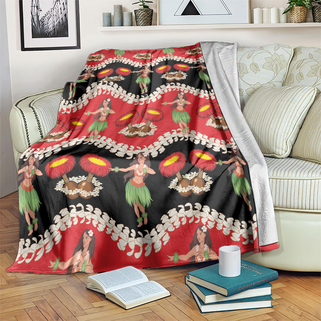 Uliuli Hawaii Makahiki Blanket Hawaiian Puakenikeni Lei Hula Girl Red Version LT14 Red - Polynesian Pride