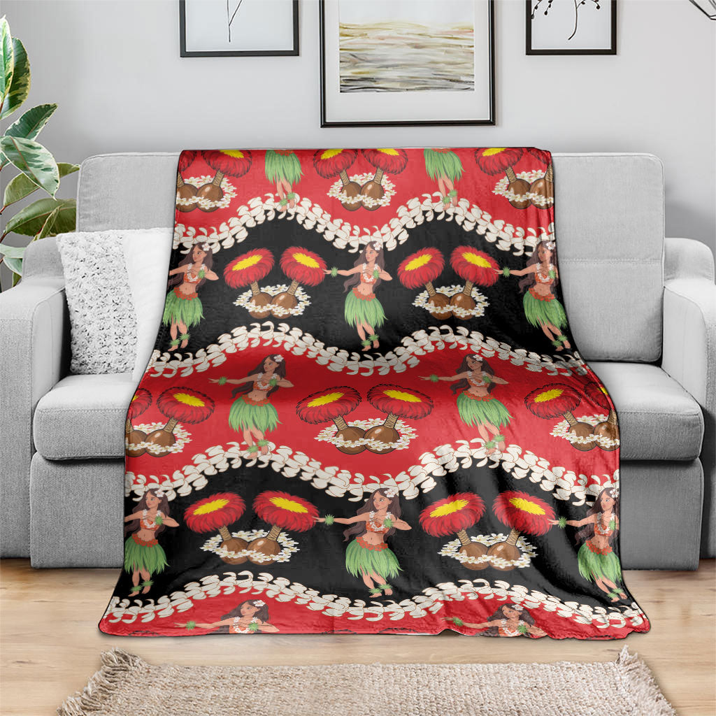 Uliuli Hawaii Makahiki Blanket Hawaiian Puakenikeni Lei Hula Girl Red Version LT14 - Polynesian Pride