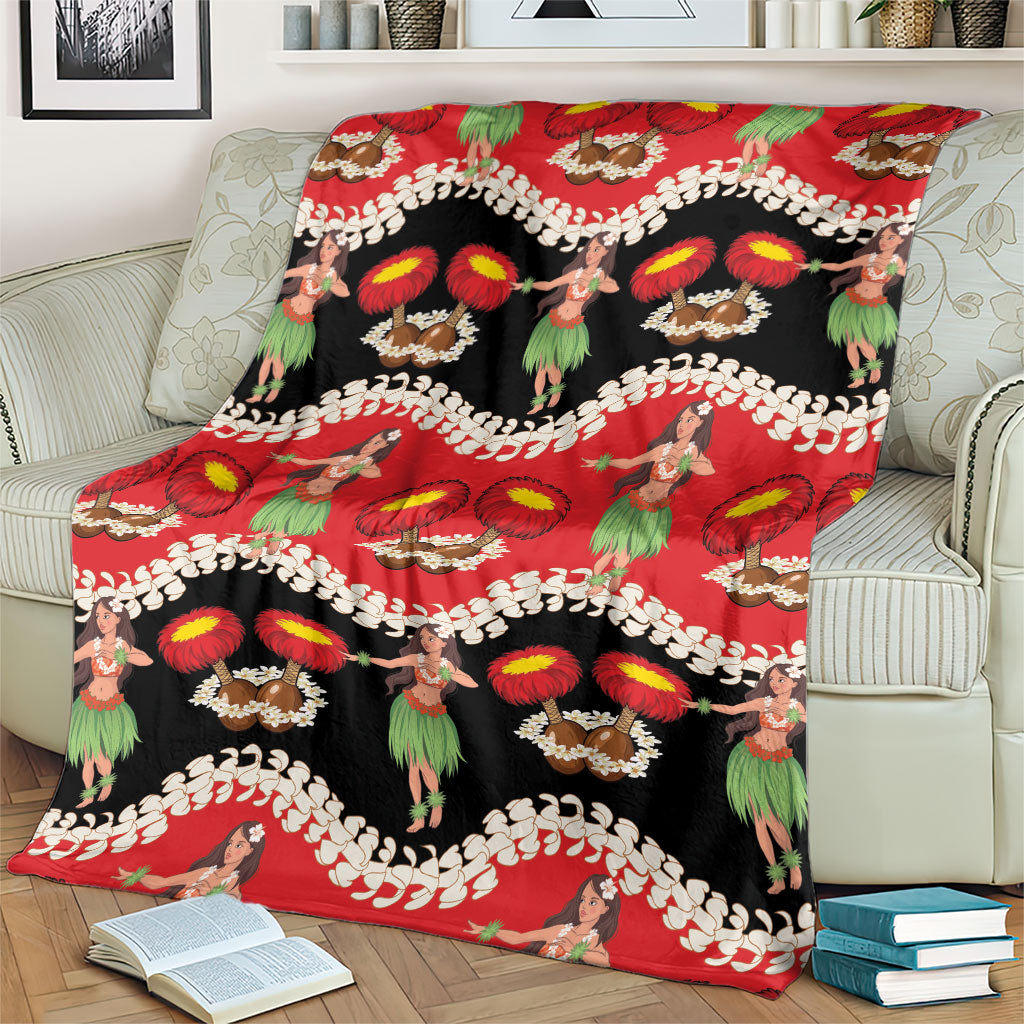 Uliuli Hawaii Makahiki Blanket Hawaiian Puakenikeni Lei Hula Girl Red Version LT14 - Polynesian Pride