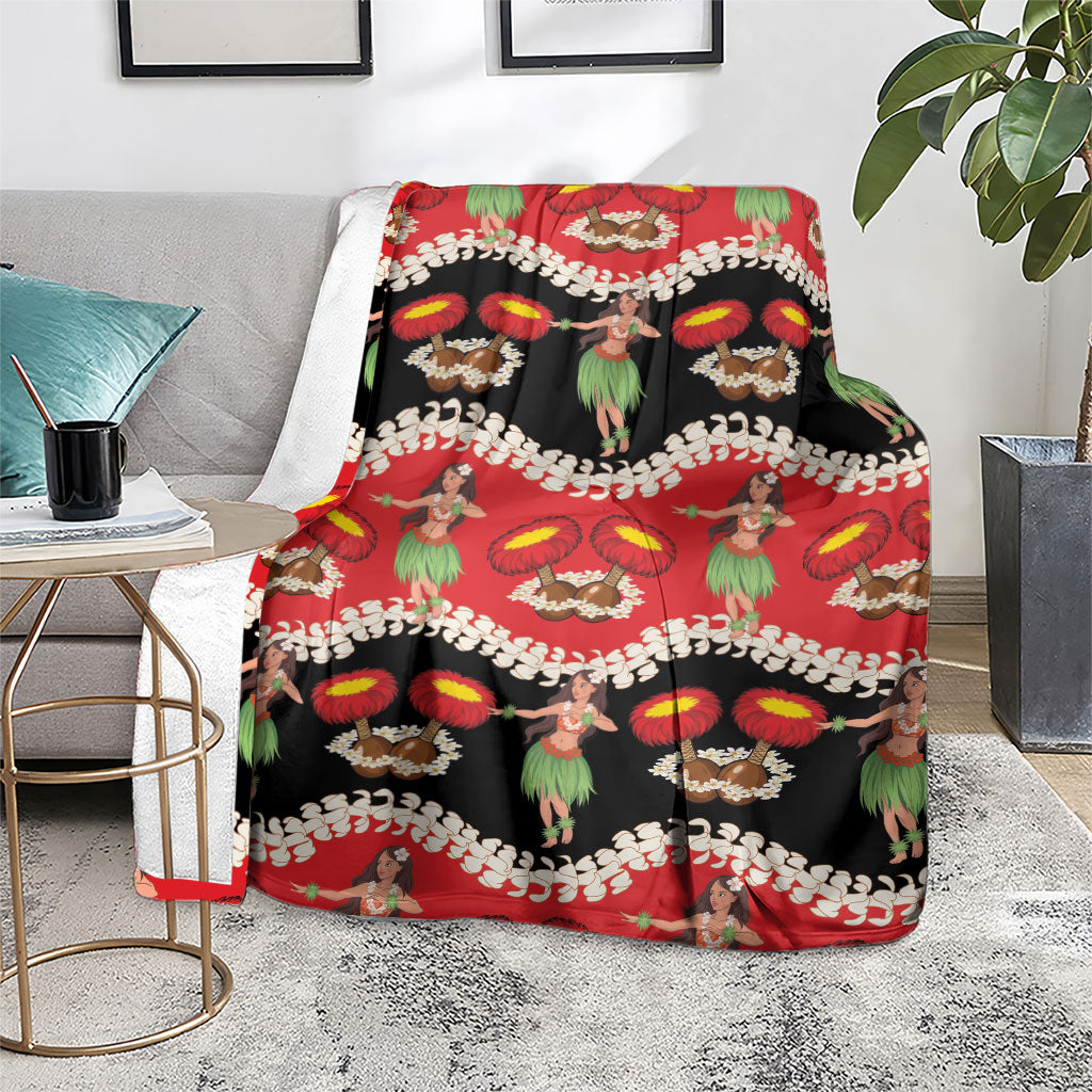 Uliuli Hawaii Makahiki Blanket Hawaiian Puakenikeni Lei Hula Girl Red Version LT14 - Polynesian Pride