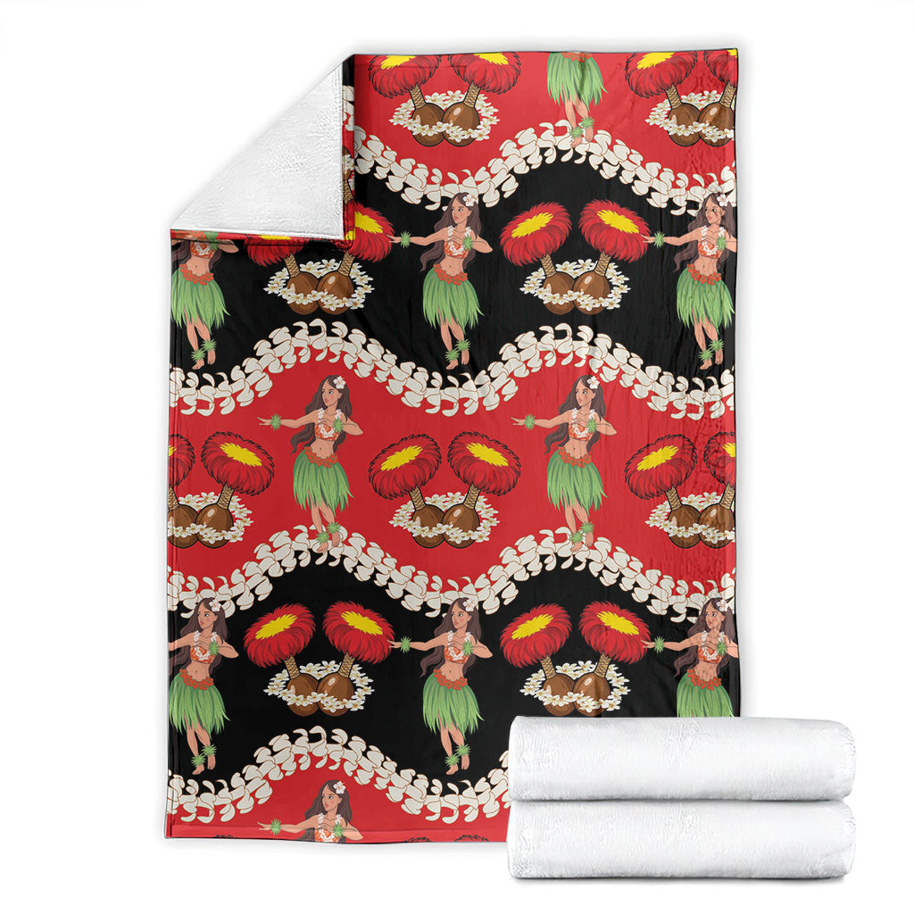 Uliuli Hawaii Makahiki Blanket Hawaiian Puakenikeni Lei Hula Girl Red Version LT14 - Polynesian Pride