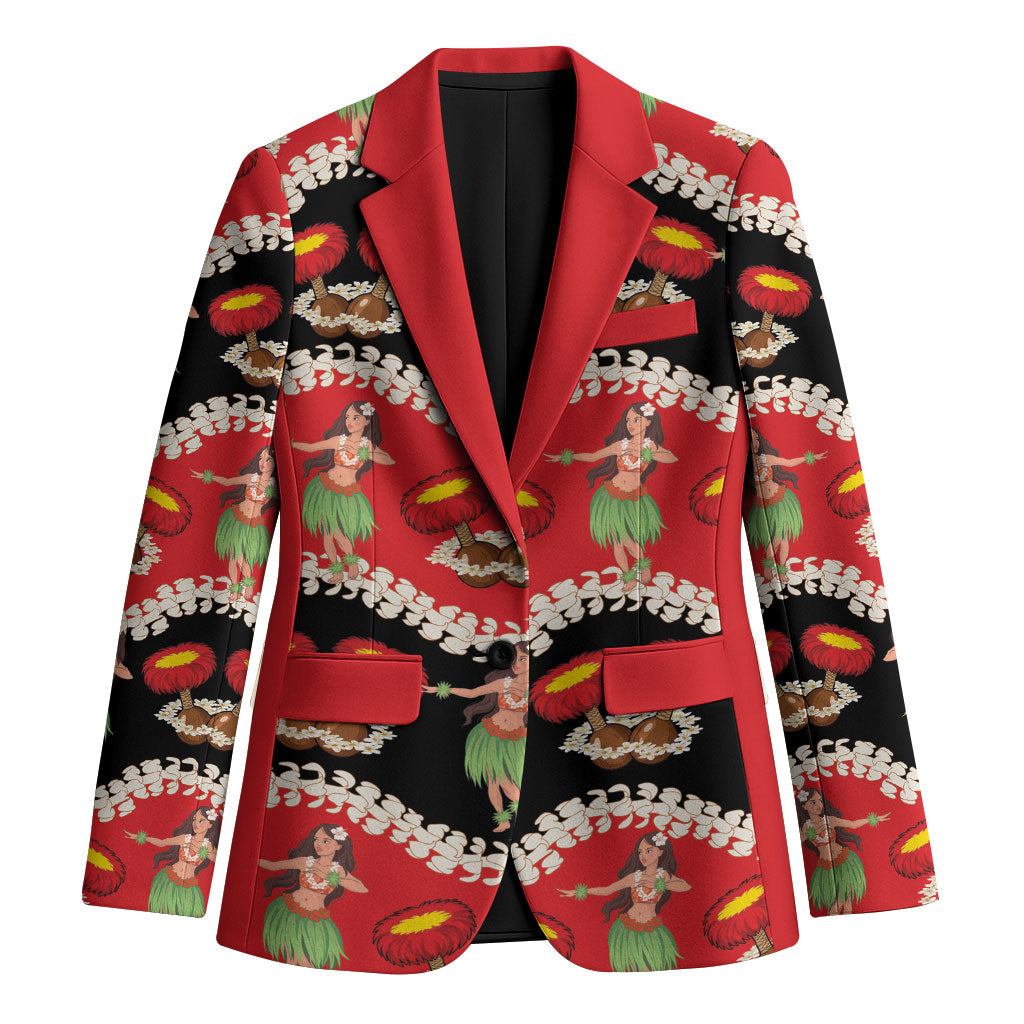 Uliuli Hawaii Makahiki Blazer Hawaiian Puakenikeni Lei Hula Girl Red Version