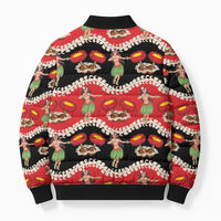 Uliuli Hawaii Makahiki Bomber Puffer Jacket Hawaiian Puakenikeni Lei Hula Girl Red Version LT14 - Polynesian Pride