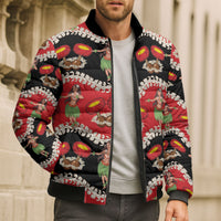 Uliuli Hawaii Makahiki Bomber Puffer Jacket Hawaiian Puakenikeni Lei Hula Girl Red Version LT14 - Polynesian Pride