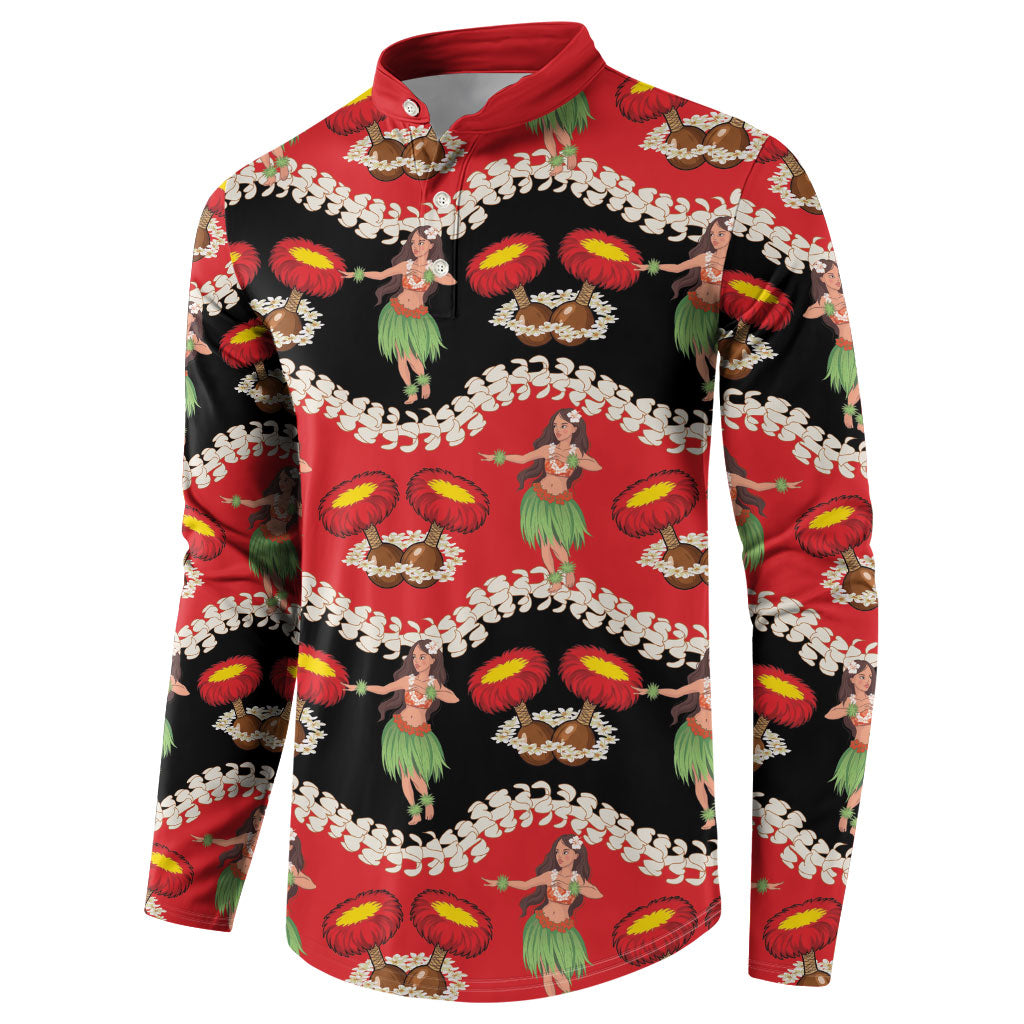 Uliuli Hawaii Makahiki Button Sweatshirt Hawaiian Puakenikeni Lei Hula Girl Red Version LT14 - Polynesian Pride