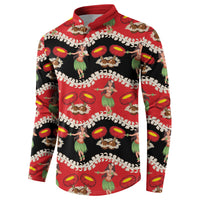 Uliuli Hawaii Makahiki Button Sweatshirt Hawaiian Puakenikeni Lei Hula Girl Red Version LT14 - Polynesian Pride