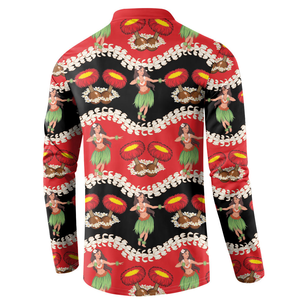 Uliuli Hawaii Makahiki Button Sweatshirt Hawaiian Puakenikeni Lei Hula Girl Red Version LT14 - Polynesian Pride