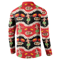 Uliuli Hawaii Makahiki Button Sweatshirt Hawaiian Puakenikeni Lei Hula Girl Red Version LT14 - Polynesian Pride