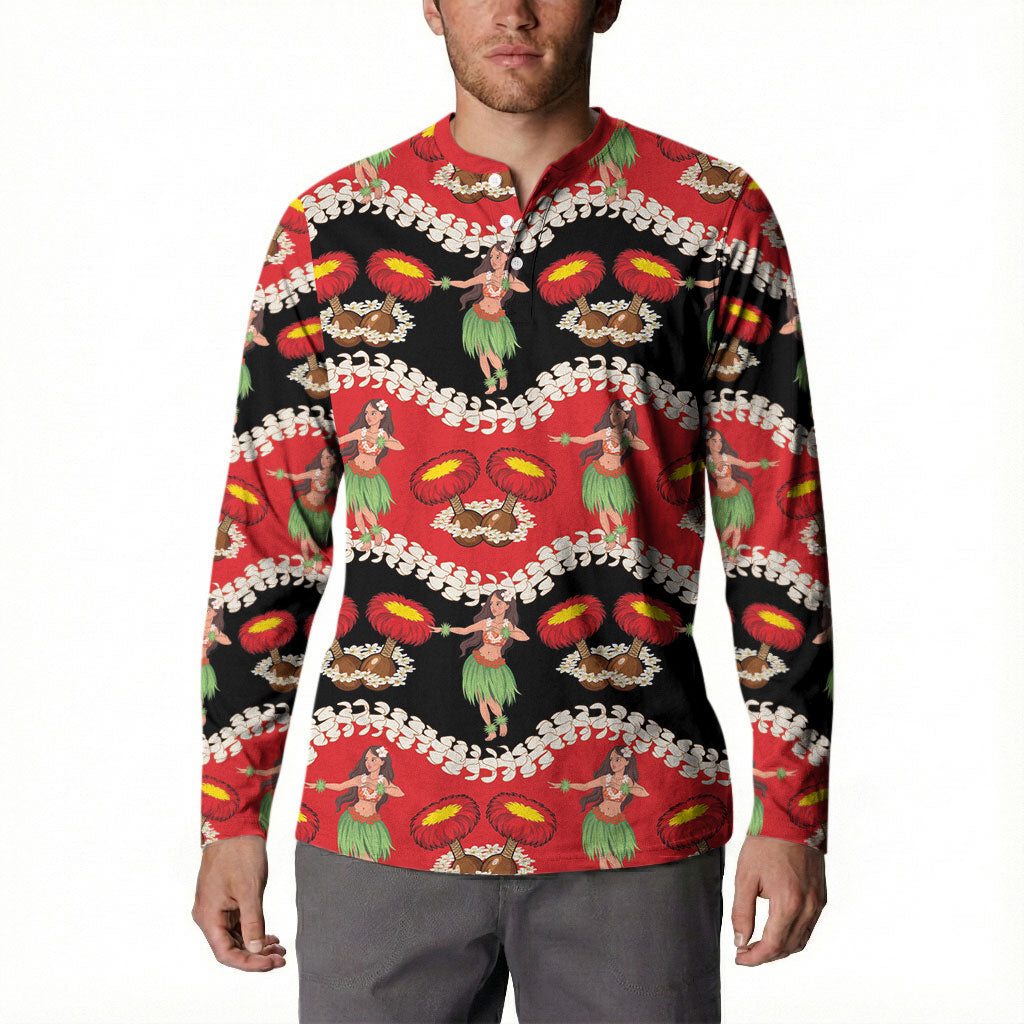 Uliuli Hawaii Makahiki Button Sweatshirt Hawaiian Puakenikeni Lei Hula Girl Red Version LT14 - Polynesian Pride