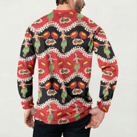 Uliuli Hawaii Makahiki Button Sweatshirt Hawaiian Puakenikeni Lei Hula Girl Red Version LT14 - Polynesian Pride